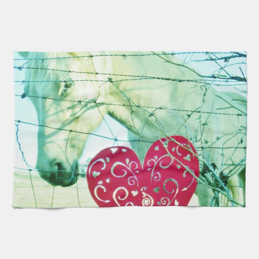 White Horse Red Heart Valentijn Theedoek (Horizontaal)