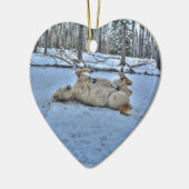 White Horse Rolling in Winter Snow Keramisch Ornament (Links)