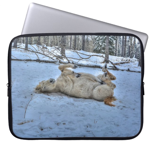 White Horse Rolling in Winter Snow Laptop Sleeve (Voorkant)