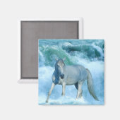 White Horse & Rolling Ocean Surven kunstmagneet Magneet (Voorkant / Achterkant)