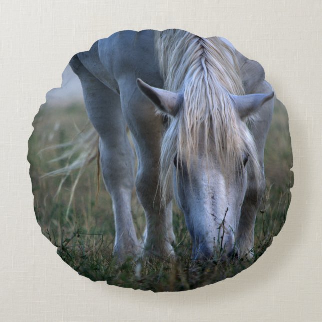 White Horse Rond Kussen (Voorkant)