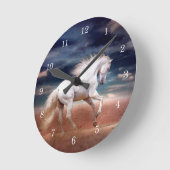 White Horse Runing Round Wall Clock Ronde Klok (Hoek)