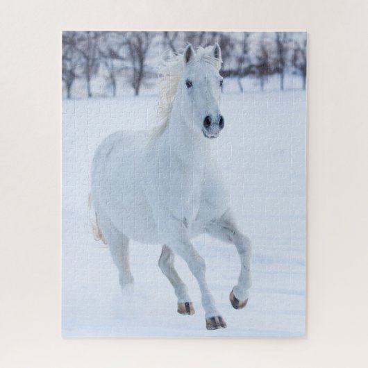 White Horse Running in the Snow Legpuzzel (Verticaal)