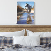 White Horse Shallow Stream Reflection Art Canvas Afdruk (Insitu (Slaapkamer))