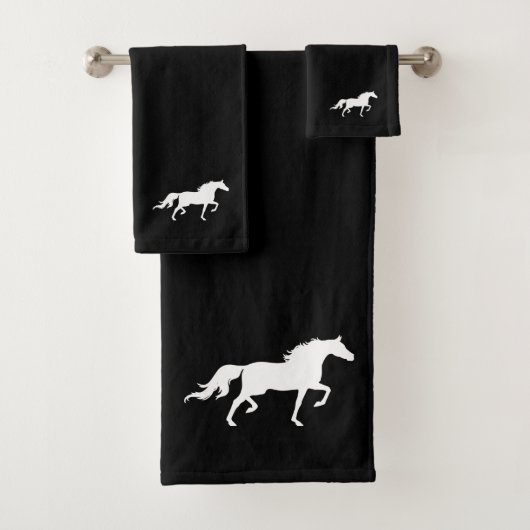 White Horse Silhouette op Black Bad Handdoek (Insitu)
