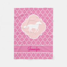 White Horse Silhouette Pink Quatrefoil met naam