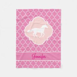 White Horse Silhouette Pink Quatrefoil met naam Fleece Deken