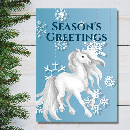 White Horse Snowflake Season's Greetings Kerstmis Feestdagen Kaart