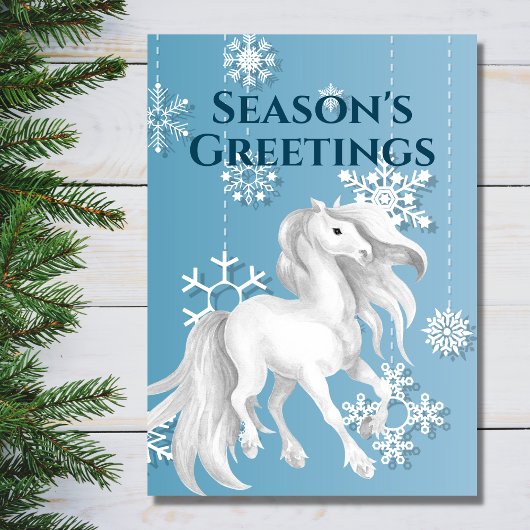 White Horse Snowflake Season's Greetings Kerstmis Feestdagen Kaart