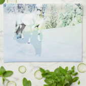 White Horse Snowy Scene Theedoek (Gevouwen)