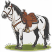 White Horse Standing In Grassy Field Sticker (Voorkant)