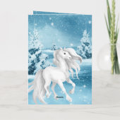White Horse Wintry Season's Greetings Kerstmis Feestdagen Kaart (Achterkant)