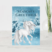 White Horse Wintry Season's Greetings Kerstmis Feestdagen Kaart (Voorkant)