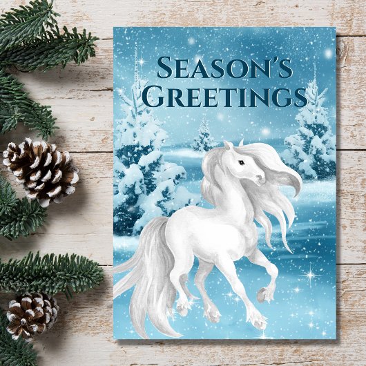 White Horse Wintry Season's Greetings Kerstmis Feestdagen Kaart