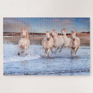 White Horses Galloping on Beach   Natuur Legpuzzel