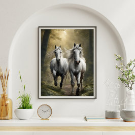 White Horses Running in het bos Poster