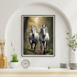 White Horses Running in het bos Poster