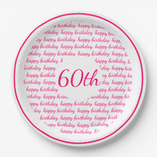 White Hot Pink 60th Happy Birthday Typography Papieren Bordje