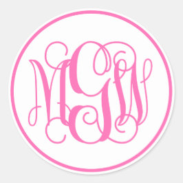 White Hot Pink Vine Script Monogram, DIY BG Ronde Sticker