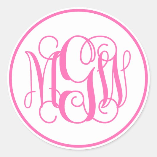 White Hot Pink Vine Script Monogram, DIY BG Ronde Sticker (Voorkant)