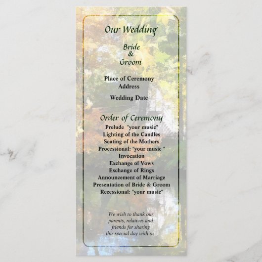 White House bij Lake in Autumn Wedding Programme Programmakaart (Voorkant)