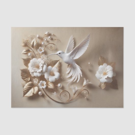 White Hummingbird Decoupage Tissue Wrapping Tissuepapier (Voorkant)