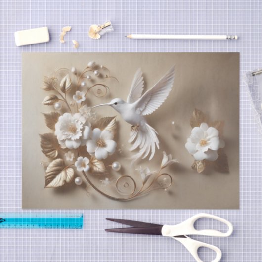 White Hummingbird Decoupage Tissue Wrapping Tissuepapier (Craft)