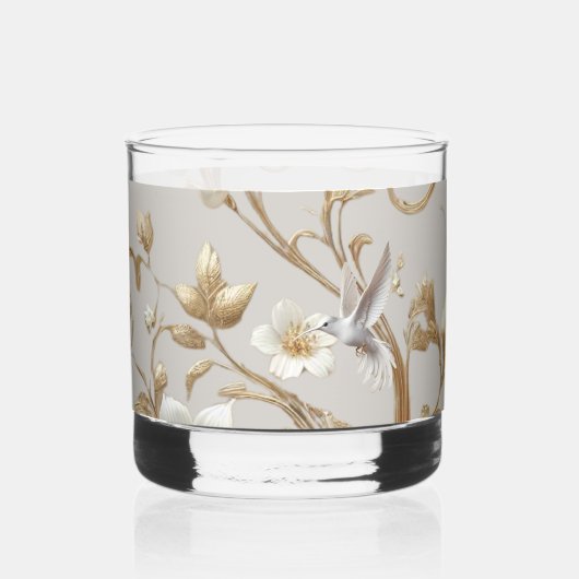 White Hummingbird Minimalist Floral Whisky Glas (Voorkant)