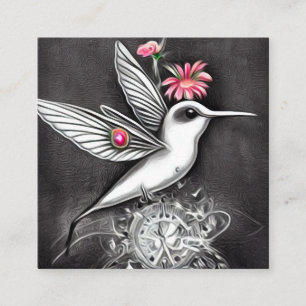 White Hummingbird & Pink Flowers Vierkante Visitekaartje