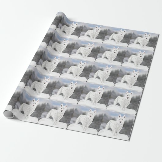 White Husky Against a Winter Background  Cadeaupapier (Uitgerold)