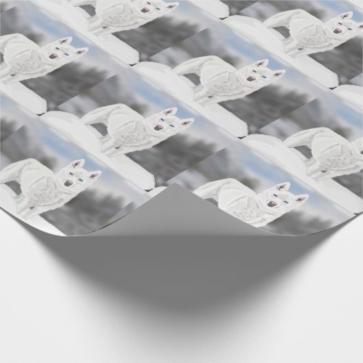 White Husky Against a Winter Background  Cadeaupapier (Hoek)