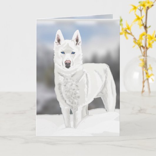 White Husky Blank Greeting Kaart (Gele Bloem)