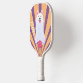 White Husky Dog Ball Illustration Pickleball Paddle (Links)