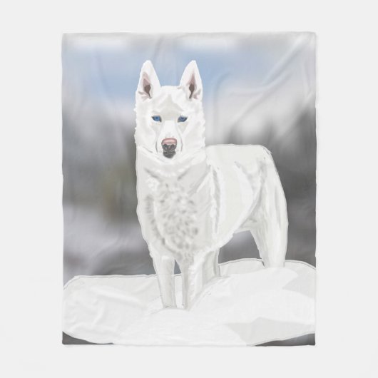 White Husky Fleece Deken (Voorkant)