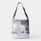 White Husky in sneeuw Crossbody Tas (Achterkant)