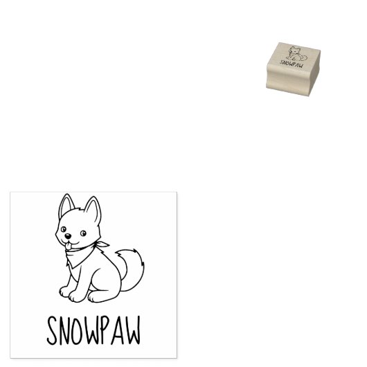 White Husky Puppy Dog Custom Name Rubberstempel (Gestempeld)