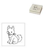 White Husky Puppy Dog Kleur me Rubberstempel (Gestempeld)