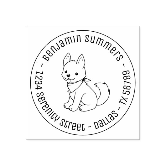 White Husky Puppy Dog Round Address Rubberstempel (Afrduk)