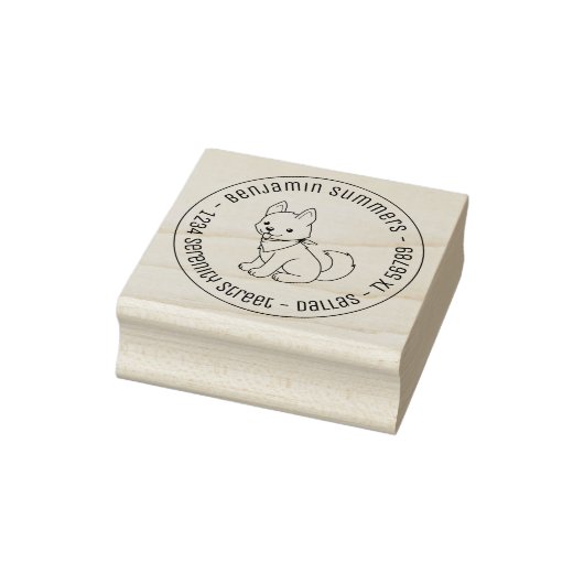 White Husky Puppy Dog Round Address Rubberstempel (Stempel)
