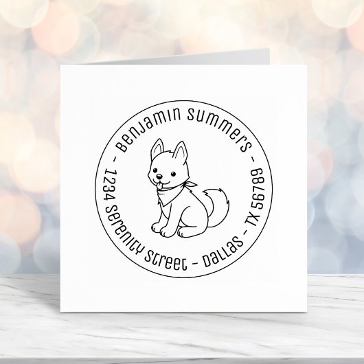 White Husky Puppy Dog Round Address Zelfinktende Stempel