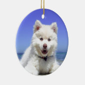 White Husky Puppy with Blue Eyes Keramisch Ornament (Rechts)