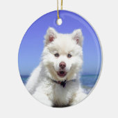 White Husky Puppy with Blue Eyes Keramisch Ornament (Links)