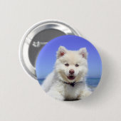 White Husky Puppy with Blue Eyes Ronde Button 5,7 Cm (Voorkant /achterkant)