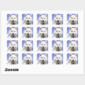 White Husky Puppy with Blue Eyes Vierkante Sticker (Vel)