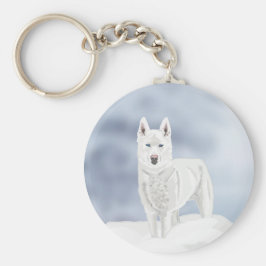 White Husky tegen sneeuwscene Sleutelhanger