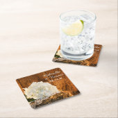 White Hydrangea and Barn Wood Country Wedding Kartonnen Onderzetters (Insitu)