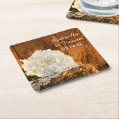 White Hydrangea and Barn Wood Country Wedding Kartonnen Onderzetters (Schuin)