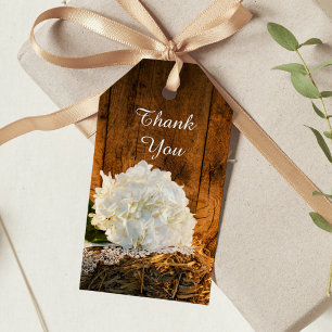White Hydrangea and Barn Wood Wedding Favor Labels Cadeaulabel