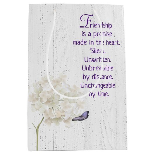 White Hydrangea and Butterfly on Wood Medium Cadeauzakje (Voorkant)