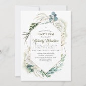 White Hydrangea and Greenery Baptism Invitation Kaart (Voorkant)